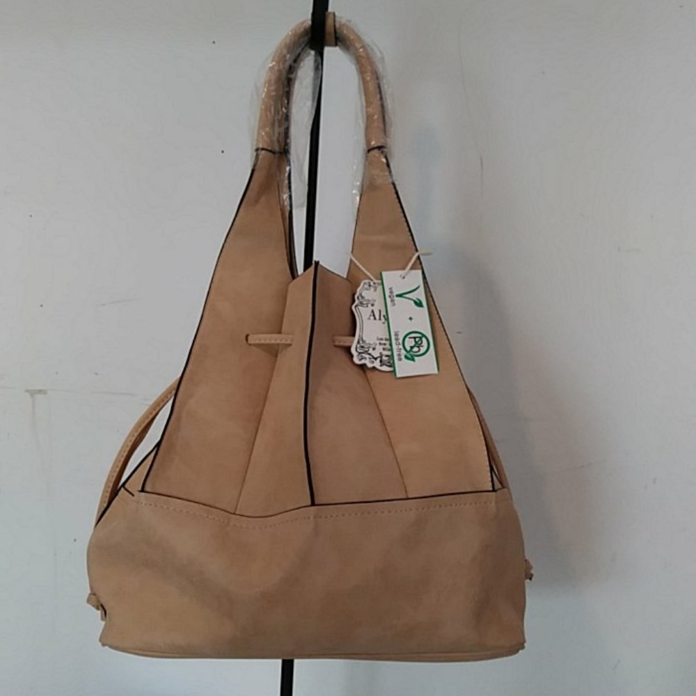 Alyssa Vegan Leather Tan Drawstring Bucket Bag